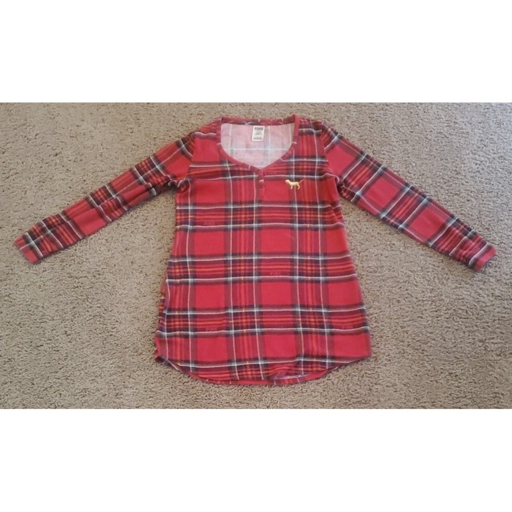 Victoria's Secret Pink Womens M Medium Red Plaid Long Sleeves Sleepwear